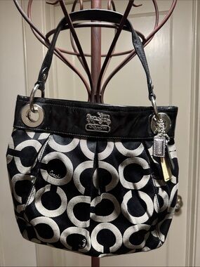 Coach Black and White Signature Circle Shoulder Bag